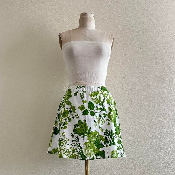 Vintage Dresses & Skirts - handmade white green floral print mini skirt
